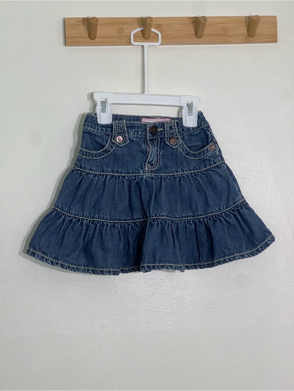 GAP vintage 100% cotton toddler' Tiered Denim adjustable waist Skirt no flaws 2T